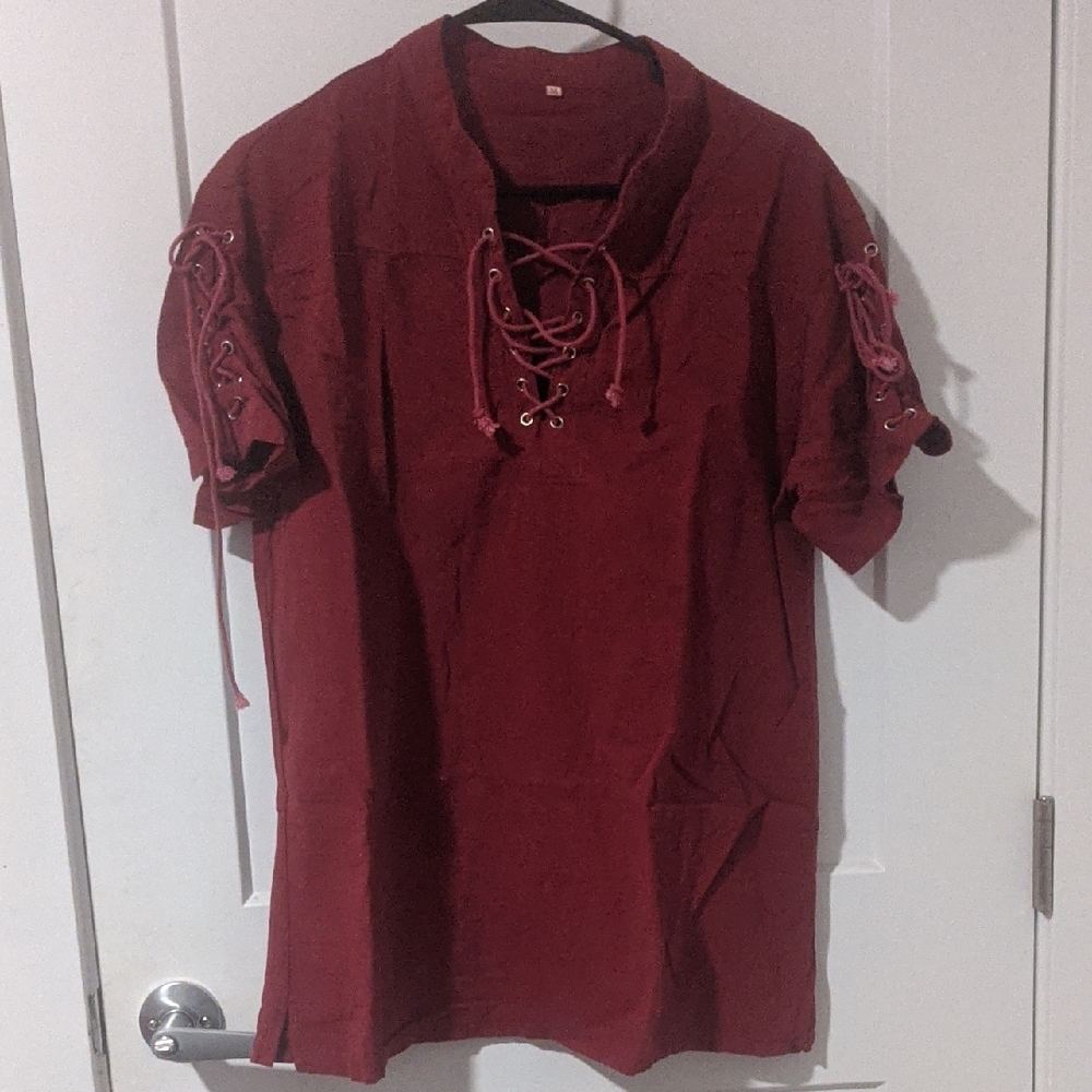 Red Lace-Up Short Sleeve Top
